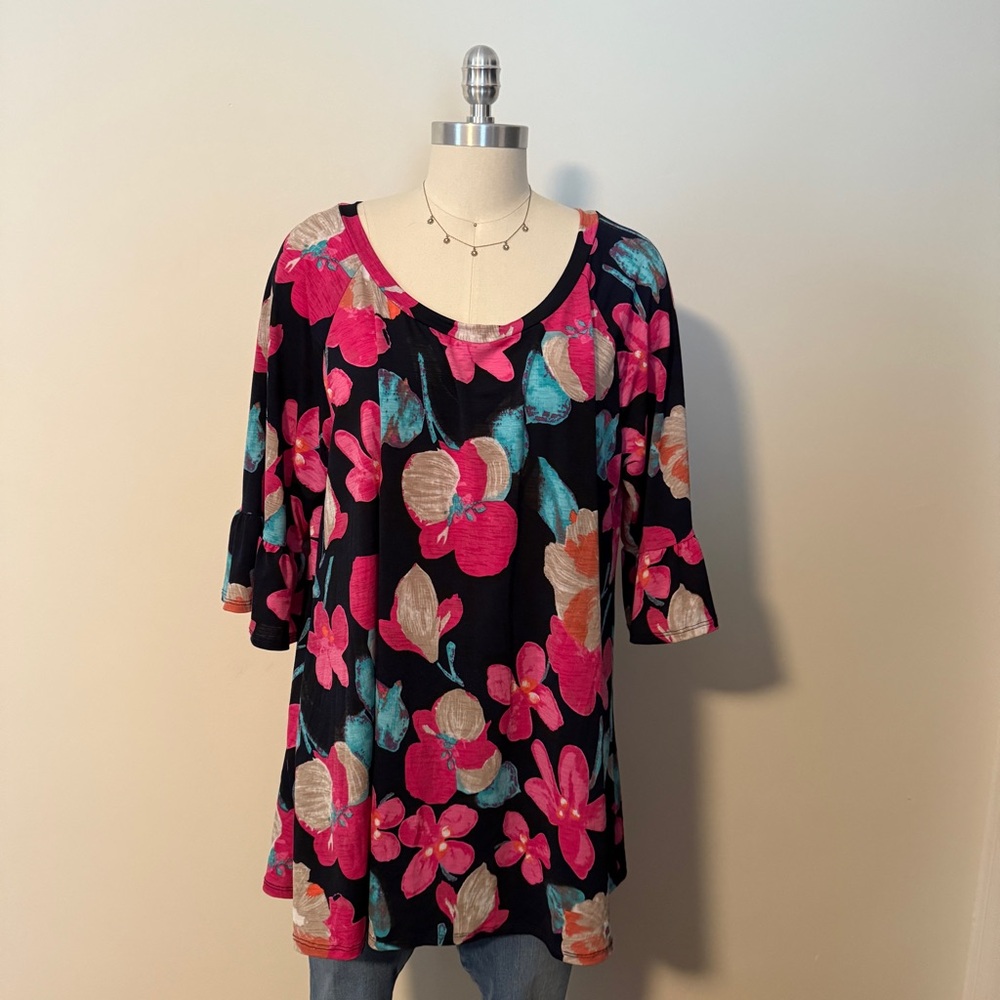 Multicolor Floral 3/4 Sleeves Blouse